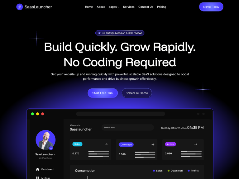 SaasLauncher is a modern, block-based WordPress theme crafted specifically for SaaS products